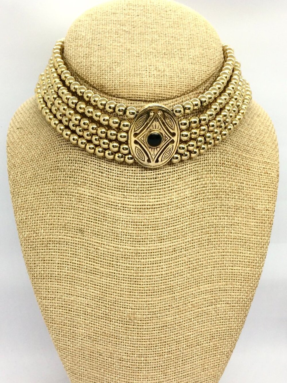 VINTAGE LIZ CLAIBORNE Egyptian Revival Gold Tone Multi Strand Bead Choker